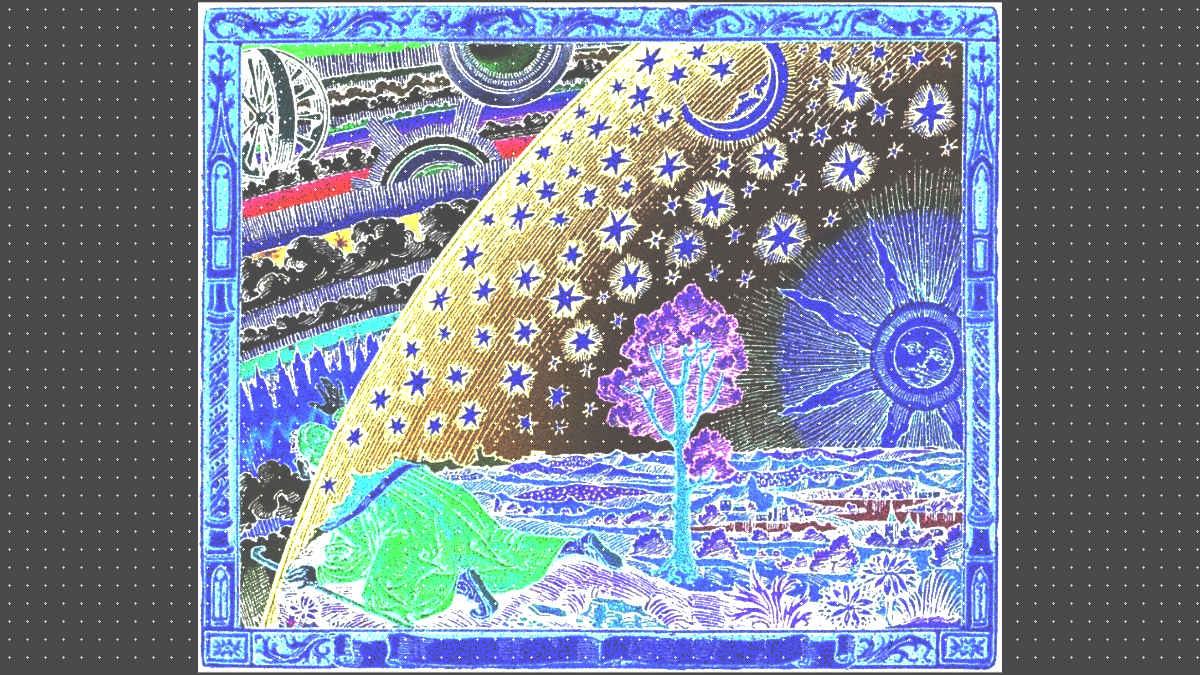 弗拉马里翁木刻——探索者穿过天球边缘望见宇宙机制
